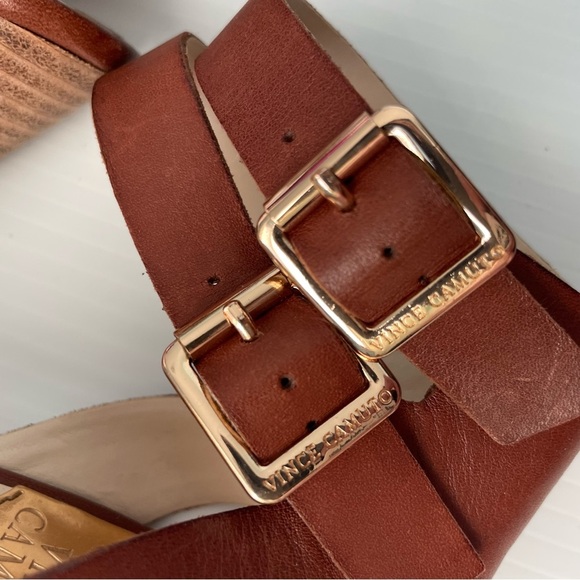 Vince Camuto Winca stacked heel wedge sandals ankle strap size 7 brown - Picture 7 of 8